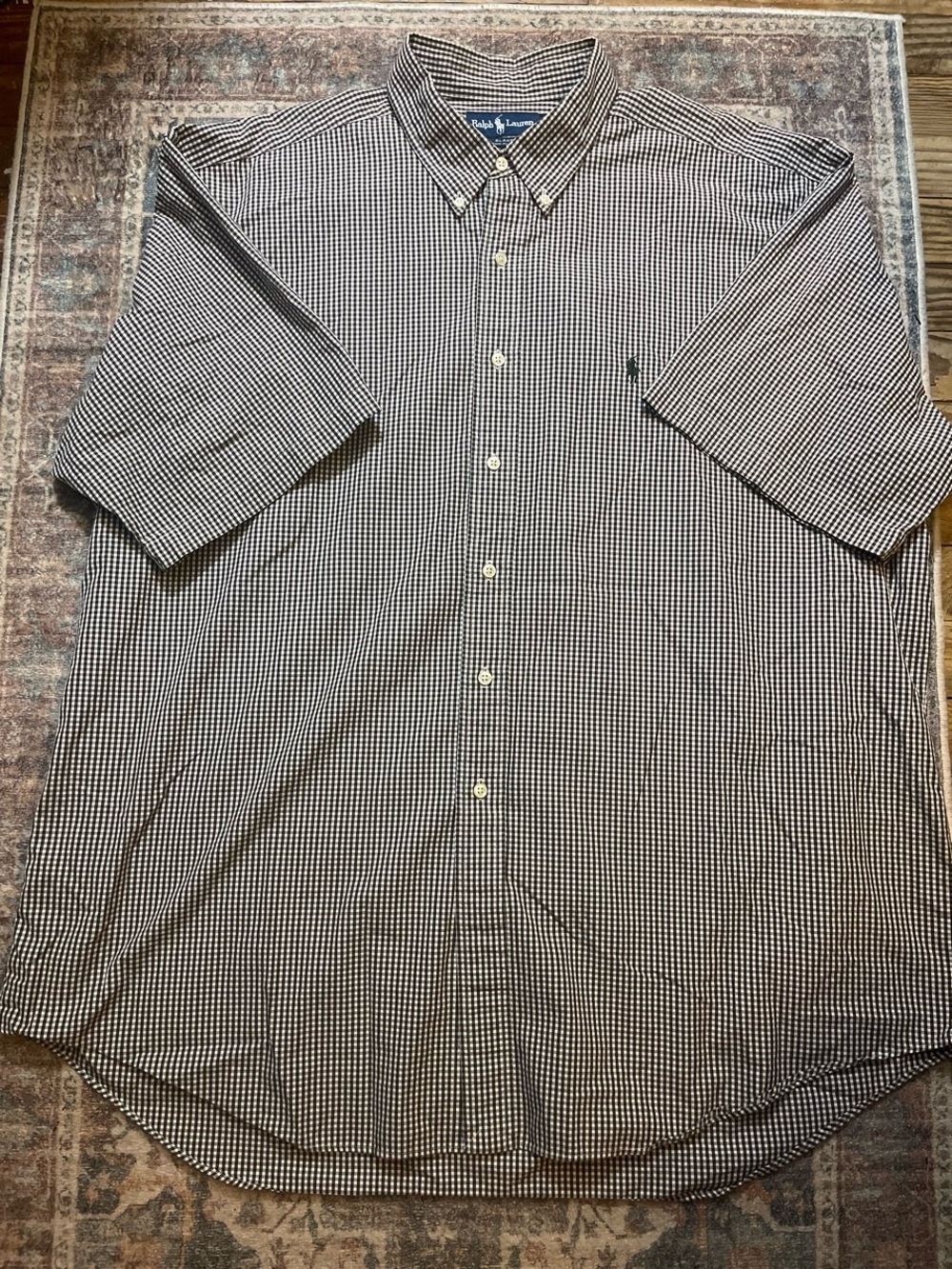 Ralph Lauren Brown & White Gingham Short-Sleeve Button-Down Shirt